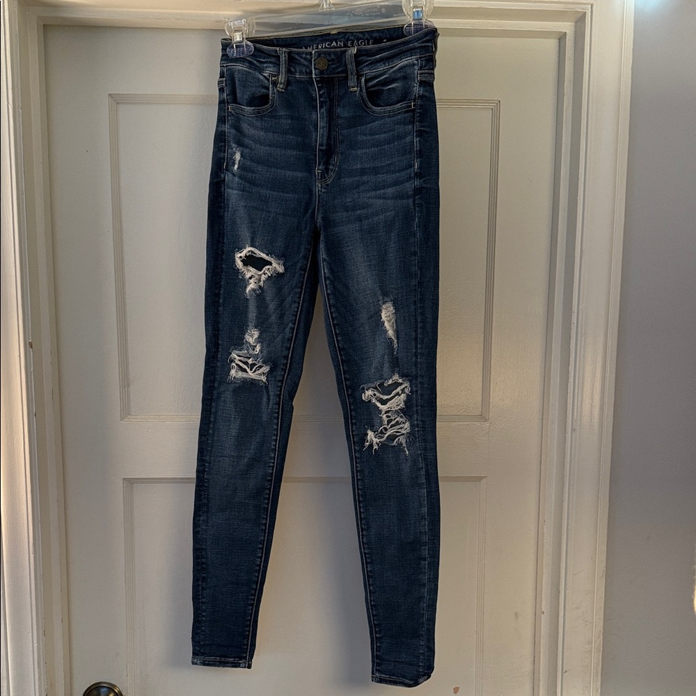 American Eagle Outfitters Dark Blue Ripped Skinny Jeans